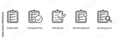 Collection of black and white stylized mountain range icons, vector graphics