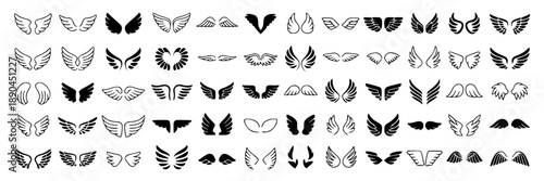 Collection of black and white stylized mountain range icons, vector graphics