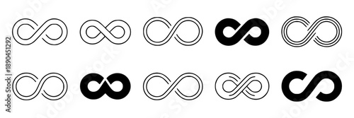 Collection of black and white stylized mountain range icons, vector graphics