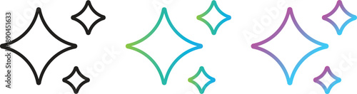 Set of sparkle icons with star shapes and magic glisten effects for ai generated content and social media design. Collection of clean minimalist shining elements in black and gradient colors