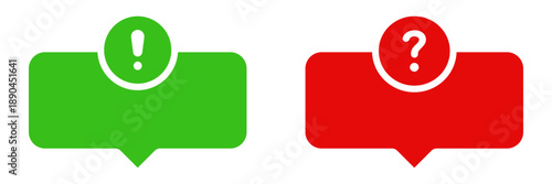 Green Exclamation And Red Question Speech Bubbles Solid Icon Set. Communication, Inquiry, And Alert Silhouette Symbol Collection. Dialogue And Interaction. Isolated Vector Illustration