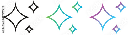 Set of sparkle icons with star shapes and magic glisten effects for ai generated content and social media design. Collection of clean minimalist shining elements in black and gradient colors