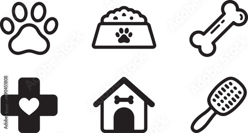 A collection of essential pet care and animal health icons for furry friends and their daily needs Vector