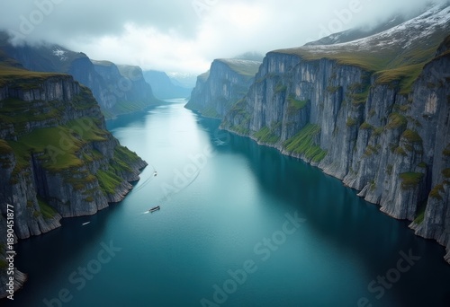 Majestic Fjord Cliffs Dropping Into Deep Waters Aquatic Serpentine Coastline Enigmatic Beauty