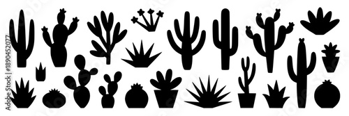 Collection of black and white stylized mountain range icons, vector graphics