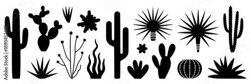 Collection of black and white stylized mountain range icons, vector graphics