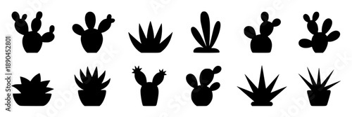 Collection of black and white stylized mountain range icons, vector graphics