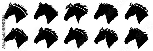 Collection of black and white stylized mountain range icons, vector graphics