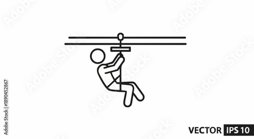 Person ziplining adventure extreme sport icon.
