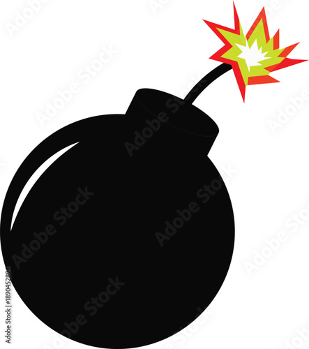 Black cartoon bomb, lit sparking fuse