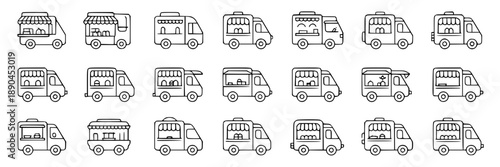 Collection of black and white stylized mountain range icons, vector graphics