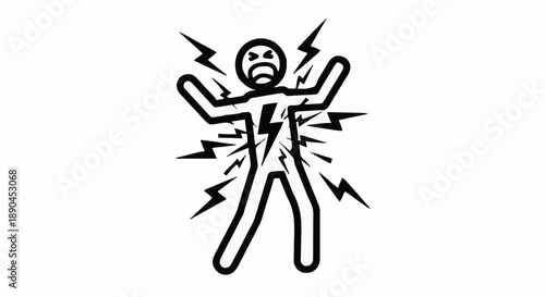 Person shocked by electricity danger symbol.