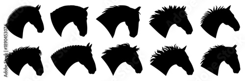 Collection of black and white stylized mountain range icons, vector graphics