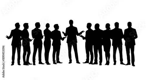 Business professionals in a group discussion or meeting, silhouette vector