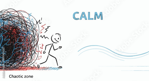 Person running away from chaotic zone towards calm.