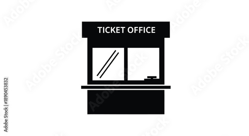 Simple black and white icon depicting a ticket office window