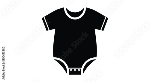 Simple black silhouette of a baby bodysuit or onesie with snap closures
