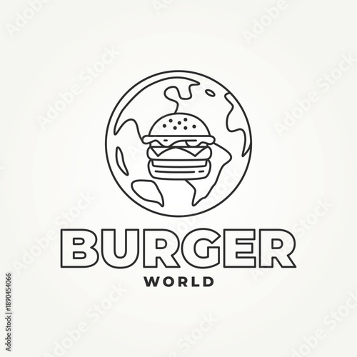burger world line art icon logo vector illustration design. fastfood restaurant concept