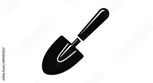 Simple black and white illustration of a hand trowel gardening tool