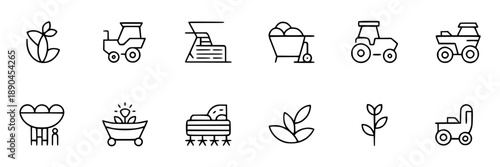 Collection of black and white stylized mountain range icons, vector graphics
