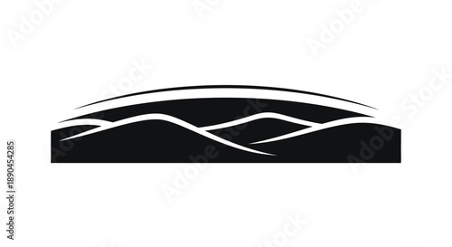 Abstract black and white landscape with curved horizon and mountain peaks