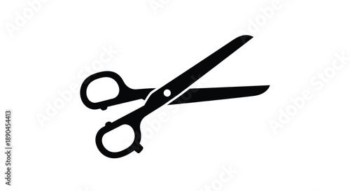 A simple black silhouette of a pair of open scissors