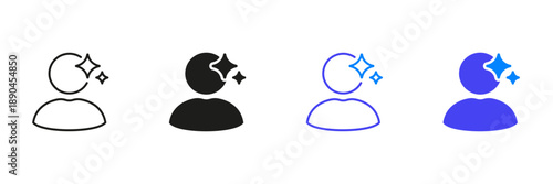 User Profile With Sparkles Line And Solid Icon Set. User with AI Sparkle Symbol. Isolated Vector Illustration
