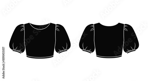 Black blouse design with puffed sleeves front and back view illustration