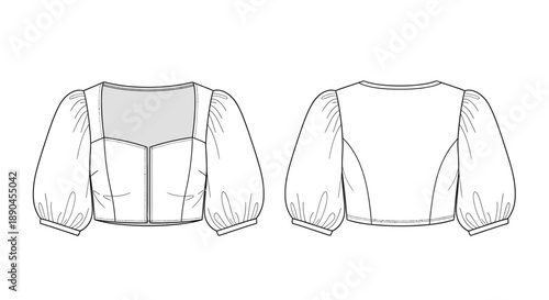Fashion sketch of a cropped puffed sleeve blouse with a sweetheart neckline