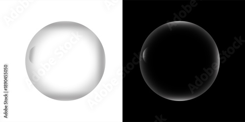 water drops on  smooth black surface. Realistic 3d vector illustration background with transparent clear aqua droplet bubbles.