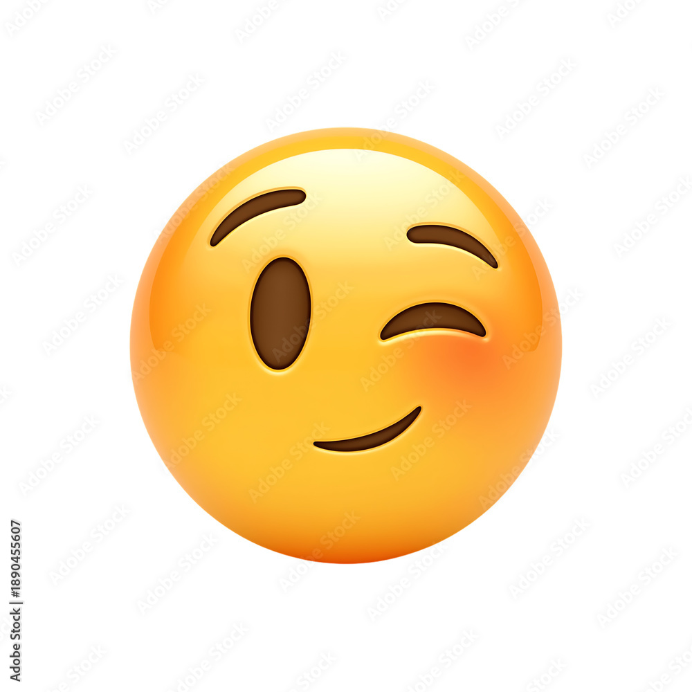 Fototapeta premium Yellow Smiley Face Emoji Winking Isolated on Transparent Background