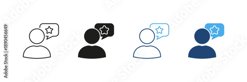 User Feedback And Review Line And Solid Icon Set. Customer Opinion And Rating Communication Outline And Silhouette Symbol Collection. Evaluation And Testimonial Icons. Isolated Vector Illustration