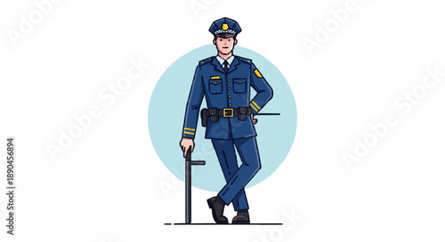 Police Officer Standing Uniformed Law Enforcement.