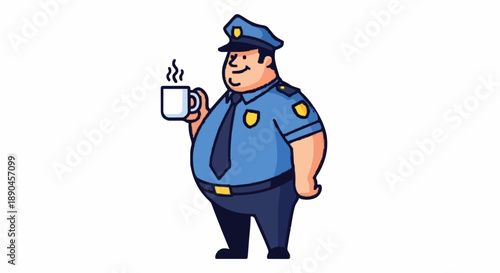 Police Officer Enjoying a Hot Coffee Break.