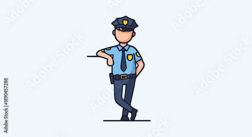Police Officer Standing Confident Uniform Hat Badge.