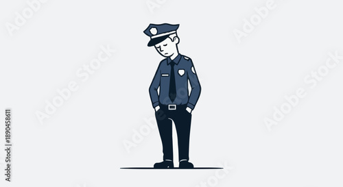 Sad Police Officer Standing Alone Illustration.