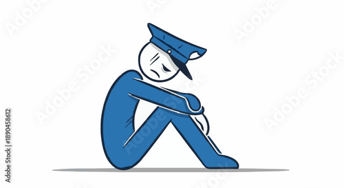 Sad Police Officer Sitting Down Feeling Down.