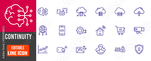 Continuity Editable Line Icons Set for Business Technology and Cloud Services