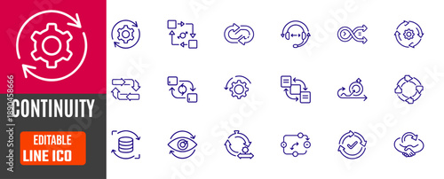 Continuity Editable Line Icons Set for Business Process and Flow