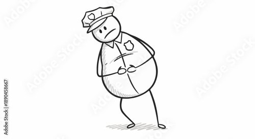 Sad Stick Figure Police Officer Cartoon Character.