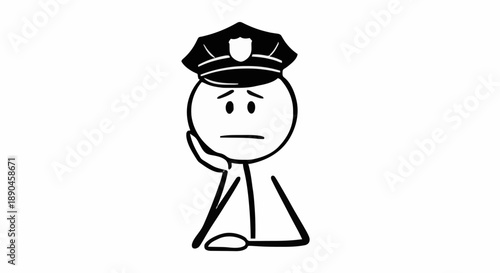 Sad Stick Figure Police Officer Feeling Down.