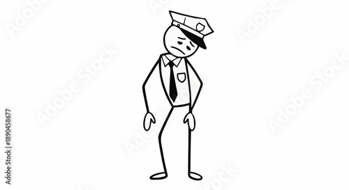 Sad Stick Figure Police Officer Feeling Tired.
