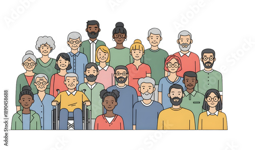 Diverse Community: A depiction of a diverse community, showcasing people of varied ages, ethnicities, and abilities, fostering a sense of inclusion and unity
