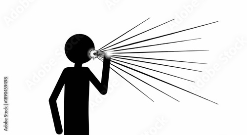 Silhouette figure speaking loudly with sound waves emanating from mouth.