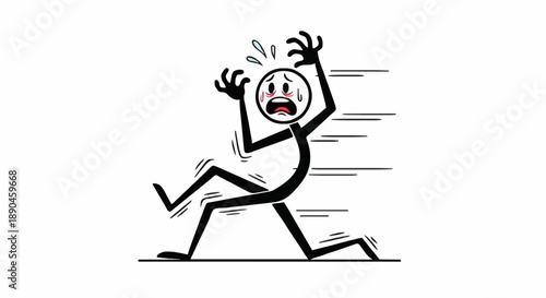 Scared Stick Figure Running Fast Cartoon.