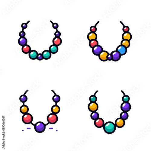 Colorful Mardi Gras beads in various designs and styles  