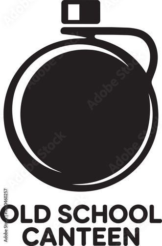 Old school canteen water bottle black and white vector illustration for camping supplies