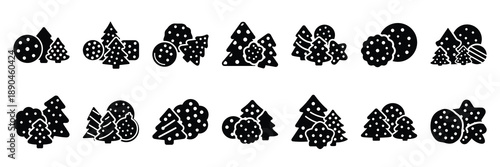christmas  cookies icon set silhouette on black colour and white background. Holiday silhouette vector icons.