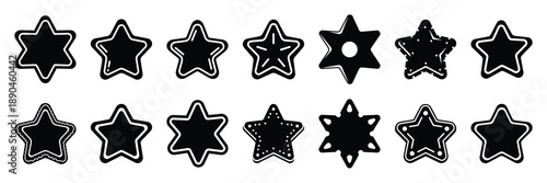 christmas  cookie star icon set silhouette on black colour and white background. Holiday silhouette vector icons.