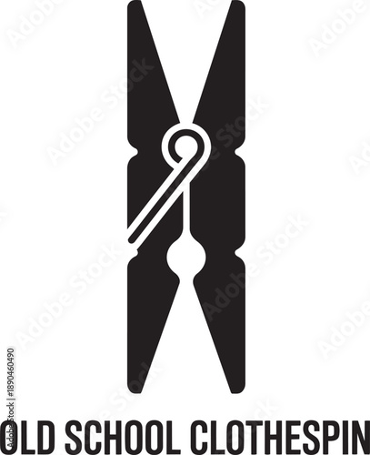 Old school clothespin vector icon, laundry accessory silhouette, vintage peg outline illustration